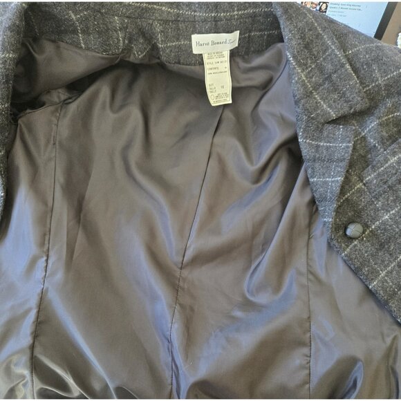 Vintage Harve Benard Wool Blazer Women's 10 Charcoal Grey Plaid 3 Button Jacket - Picture 7 of 8